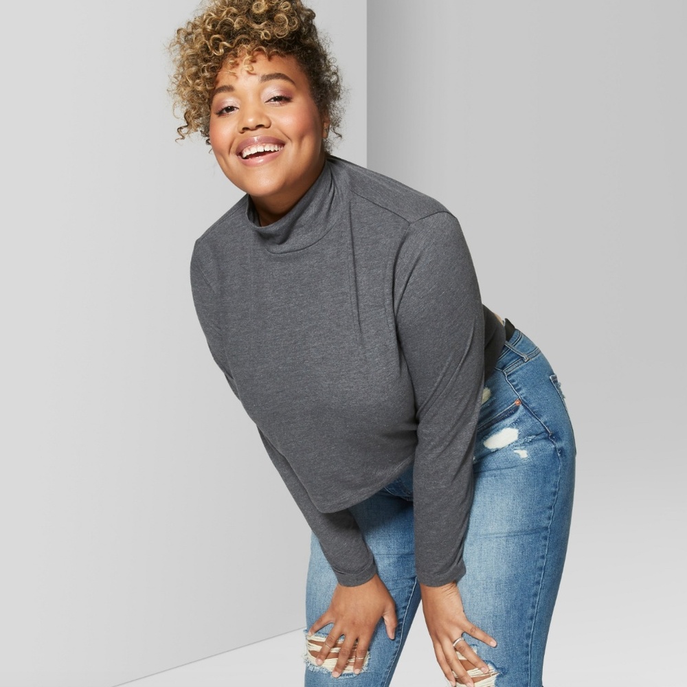 Long Sleeve Cropped Mock Neck Sweater